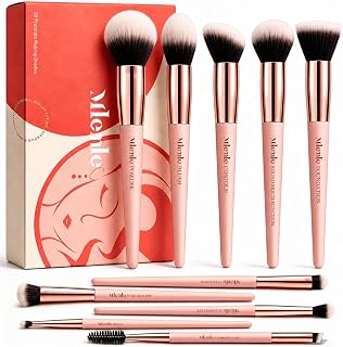 Mlemle Professional 10‑Pcs Makeup Brushes Set for Women,Girls,Beginner&Pros | Includes Powder, Foundation, Blush, Contour, Concealer, Eyeshadow, Nose Shadow Eye‑Blending & Brow Spoolie Brushes