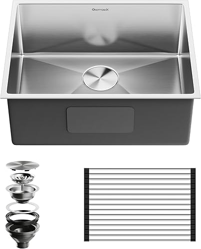 Miniatura 5 de Gaomasck Fregadero de bar, fregadero de cocina pequeño de 10 x 17 pulgadas, fregadero de acero inoxidable de calibre 16, fregadero de cocina de un