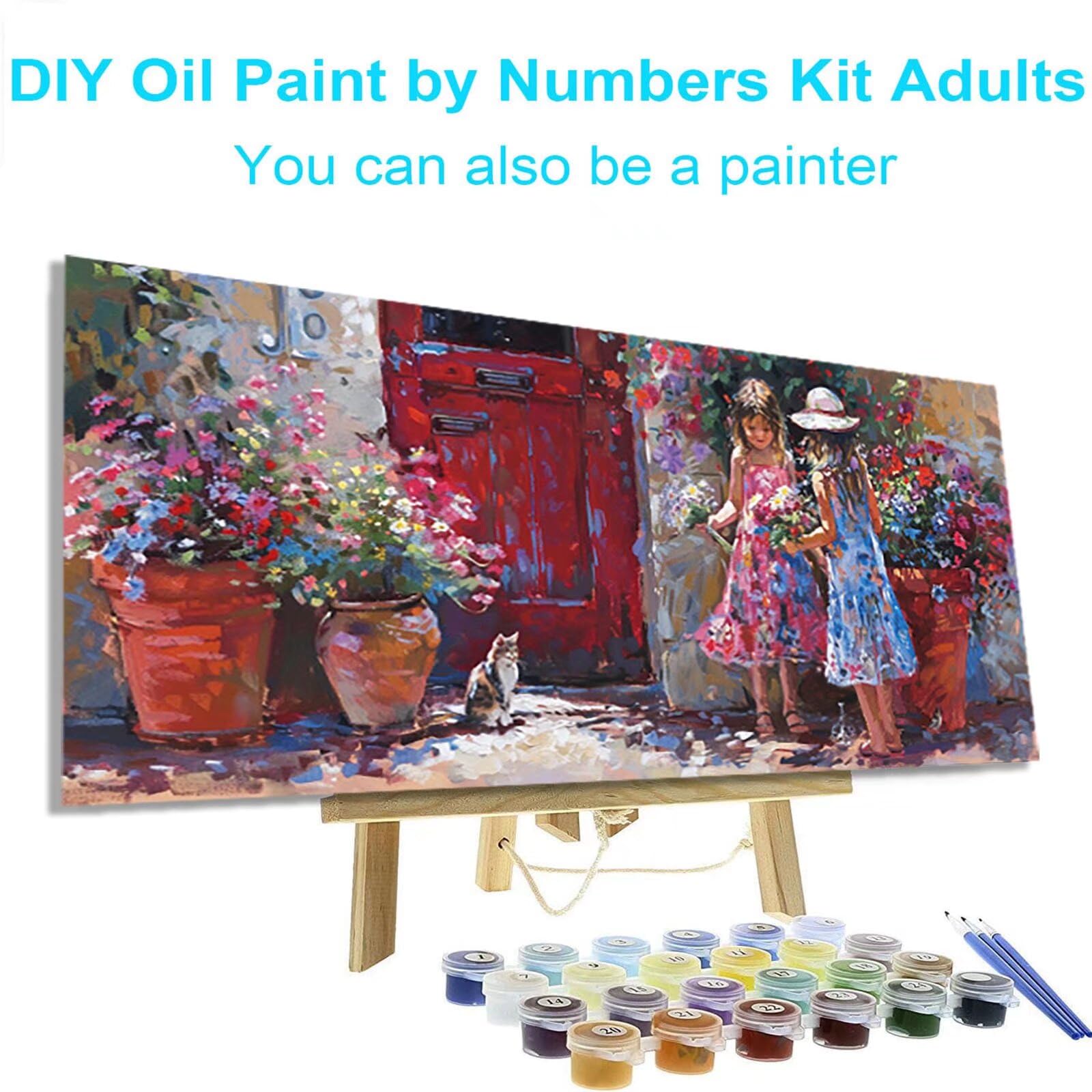 Pintar por Numeros Adultos Flor, Cuadros para Pintar por Numeros, DIY Pintar Por Numeros Gatos, Kit de Pintura al óleo de Lienzo DIY para con Pinceles, Pigmento Acrílico 100x200cm con Marco 0-3