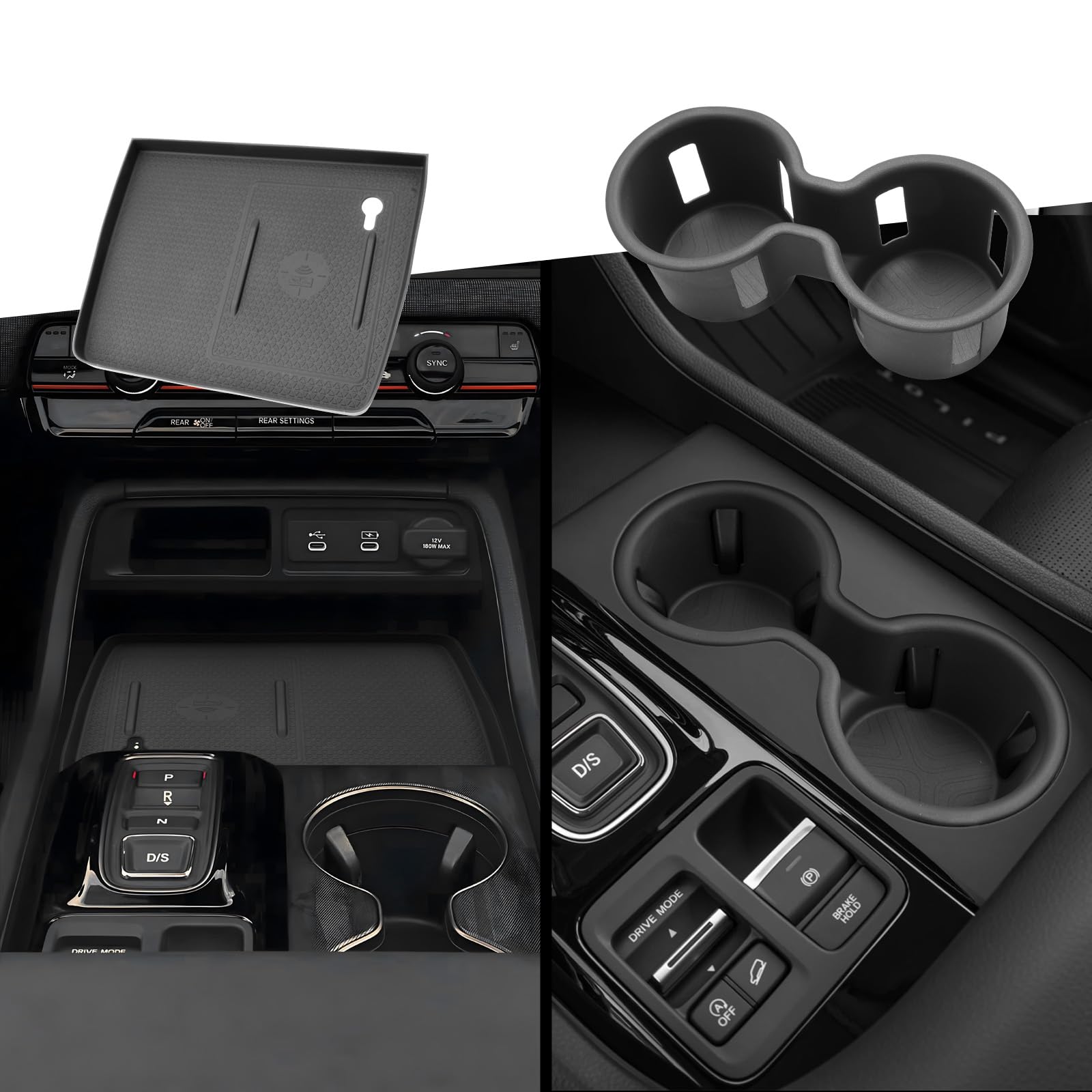 CDEFG 2PCS for 2026 Honda Passport Center Console Cup Holder Organizer Insert TPE &amp; Center Console Wireless Charing Pad Silicone Mat Accessories