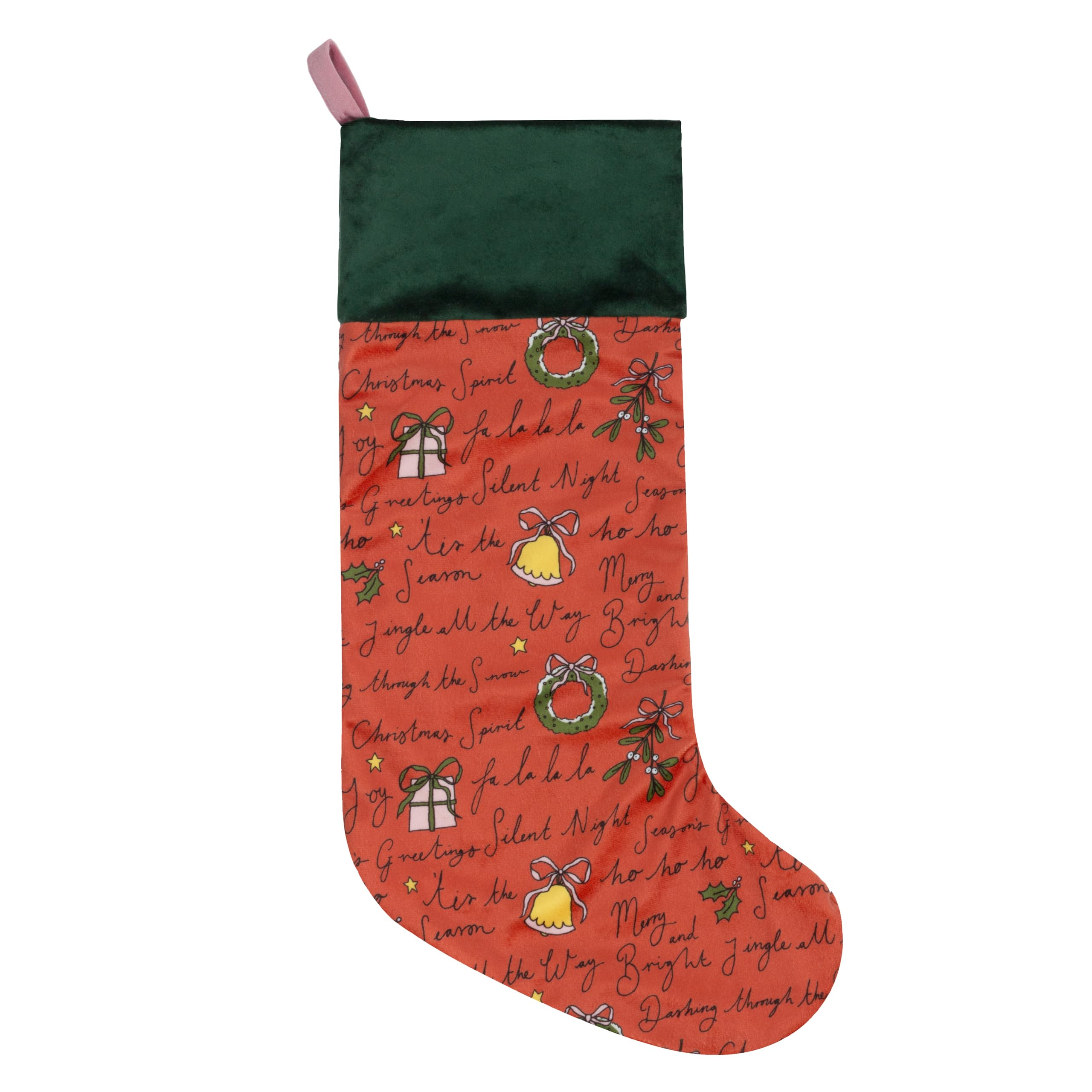 furn. Christmas Spirit Printed Velvet Xmas Stocking