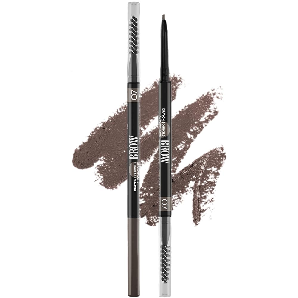 Vivienne Sab Brow Arcade Eyebrow Pencil - Micro Definer with Brush for Cool-Toned Hair, Smudge-Proof Color and Longwear Shape Enhancement, Shade 07 Ash Brown, 0.035 oz