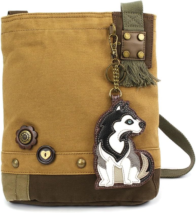 Siberian Husky Patch Cross-Body Women Handbag, Canvas Messenger Bag - 6 Colors Options (Brown)