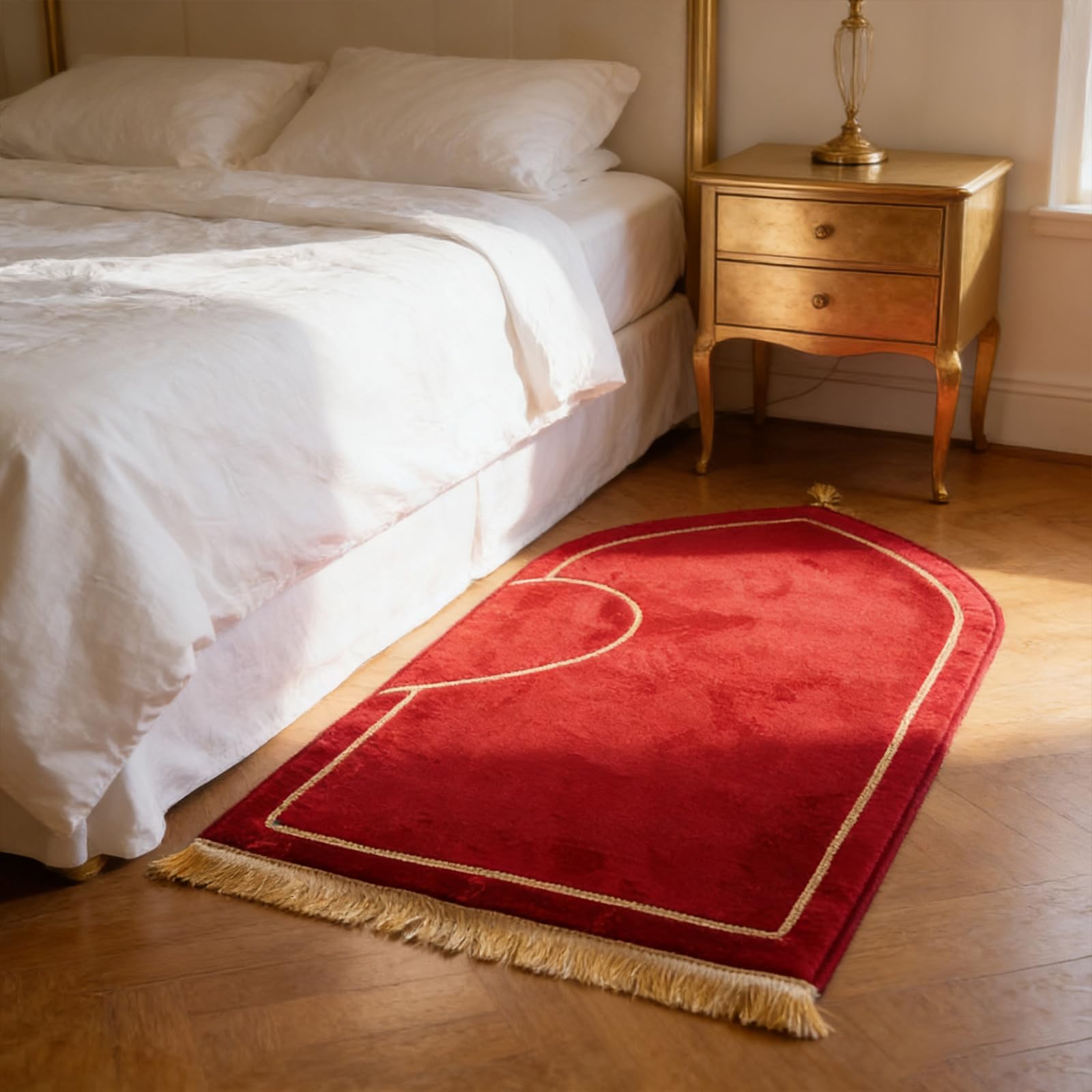 Lot de 2 tapis de prière musulmanes en flanelle épaisse avec motif demi-cœur pour couple