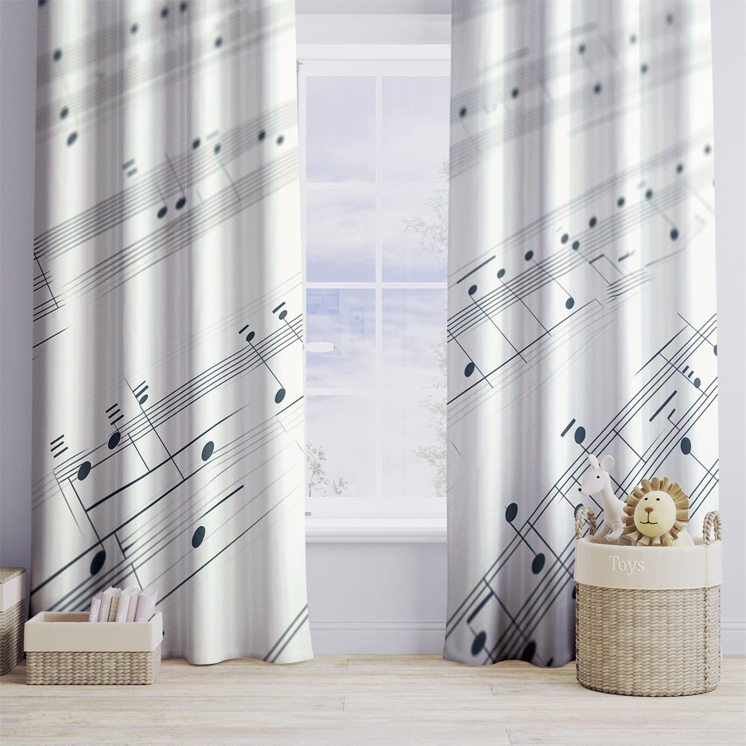 Verdunkelungsvorhänge Musiknoten für Schlafzimmer Ösen Vorhang Weiß für Schlafzimmer Ösen Vorhang B H183 x B117 cm (2er Pack)