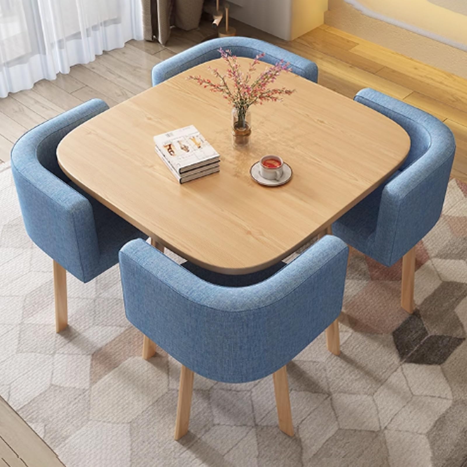 Modern Dining Table Set for 4 - Blue Chairs