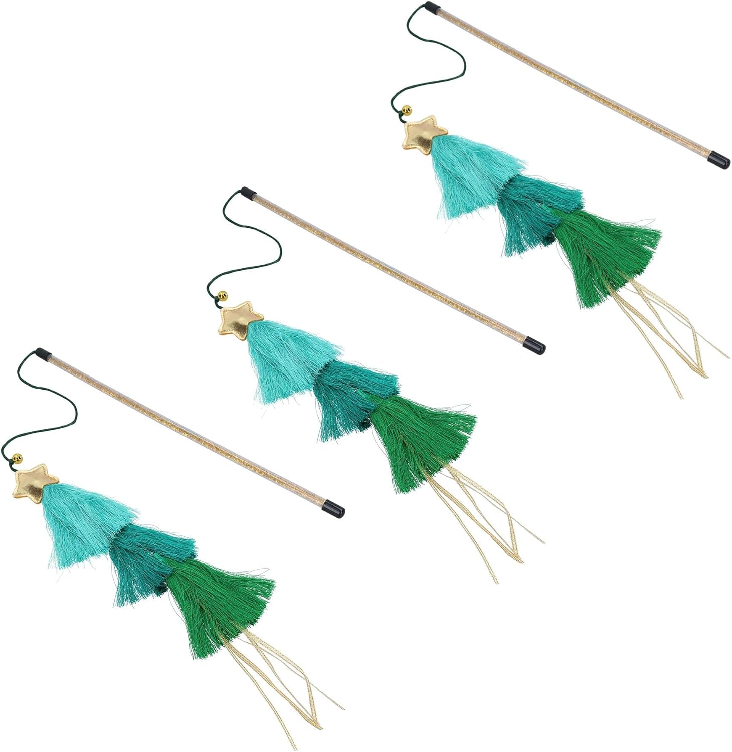 3PK Cat Kitten Tassel Tree Teaser Interactive Chaser Play Toy