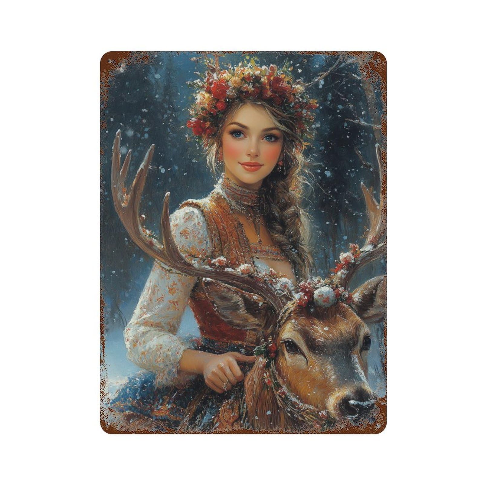 Winter Forest Fantasy-1 Rust Effect Tin Sign 15.7"x11.8", Vintage Wall Decor for Pub, Kitchen And Man Cave Decor