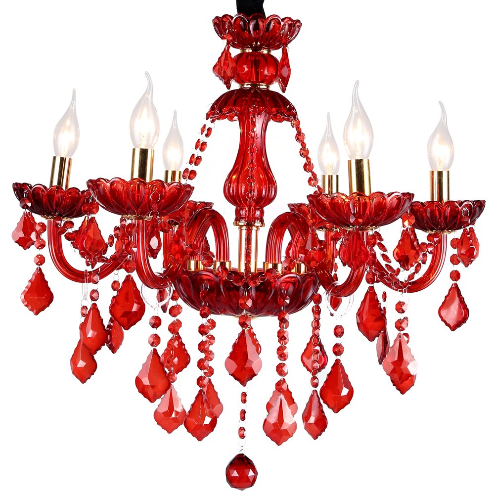 Aiwen Nozze Festa Lampada da Soffitto Lampadario a Candela Di Cristallo Rosso Vetro Plafoniera Camera da Letto Luce Pendente Soggiorno Lampada 6 Luci