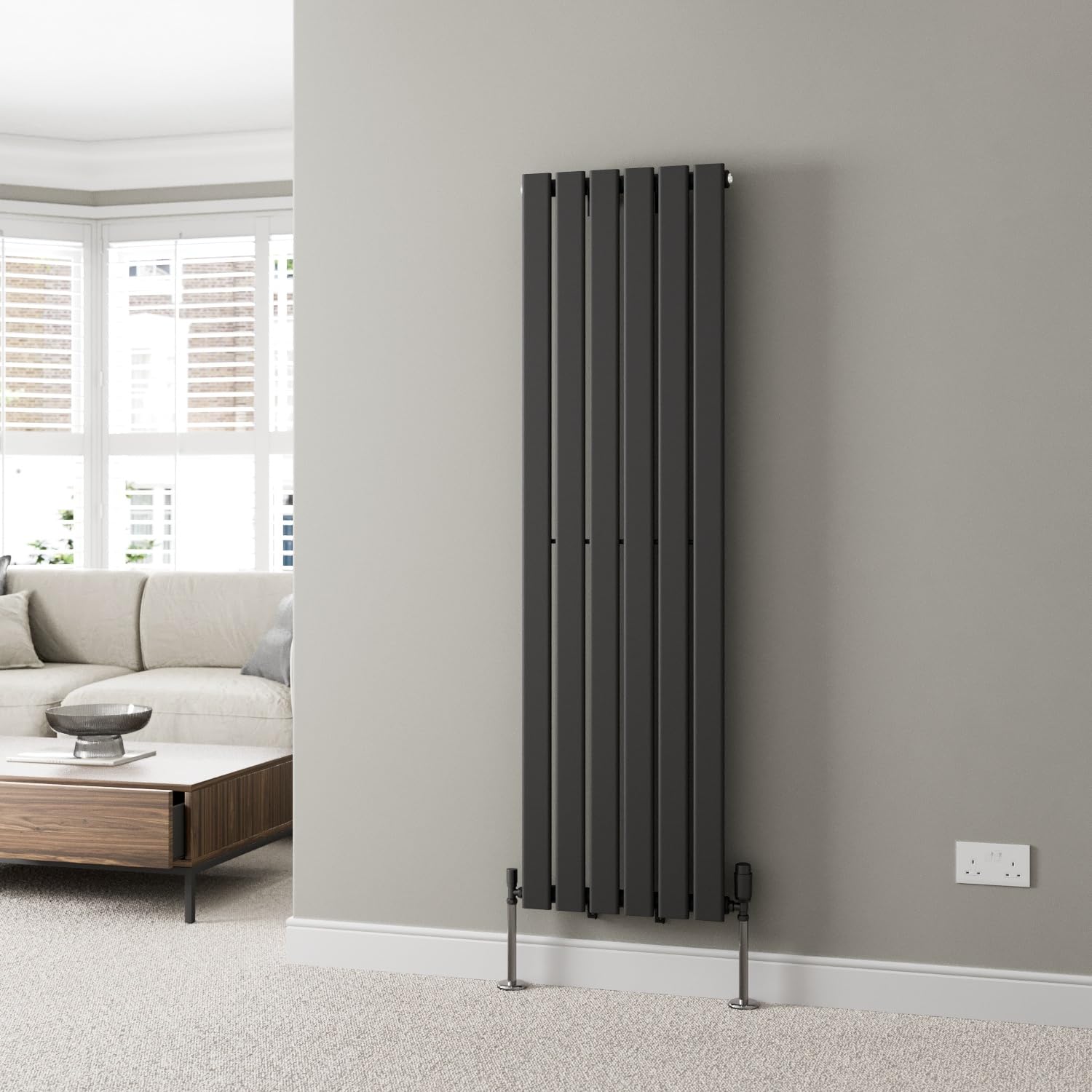 Duratherm Black Duratherm® 1600 X 452Mm Vertical Designer Radiator Single Column Flat Panel Modern Central Heating Panels Bathroom Radiators