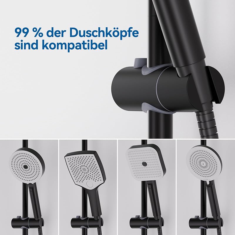 Auralum 70 cm zuhanysín állítható magassággal, 360° forgatható tartóval, rozsdamentes acél, fekete