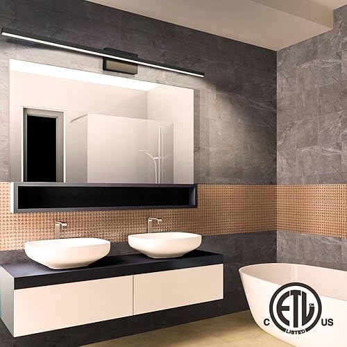Miniatura 5 de VOLISUN Lámpara de tocador de 48 pulgadas para baños, 30 W regulable 5CCT lámpara de baño sobre espejo, barra de luz negra para tocador de baño,