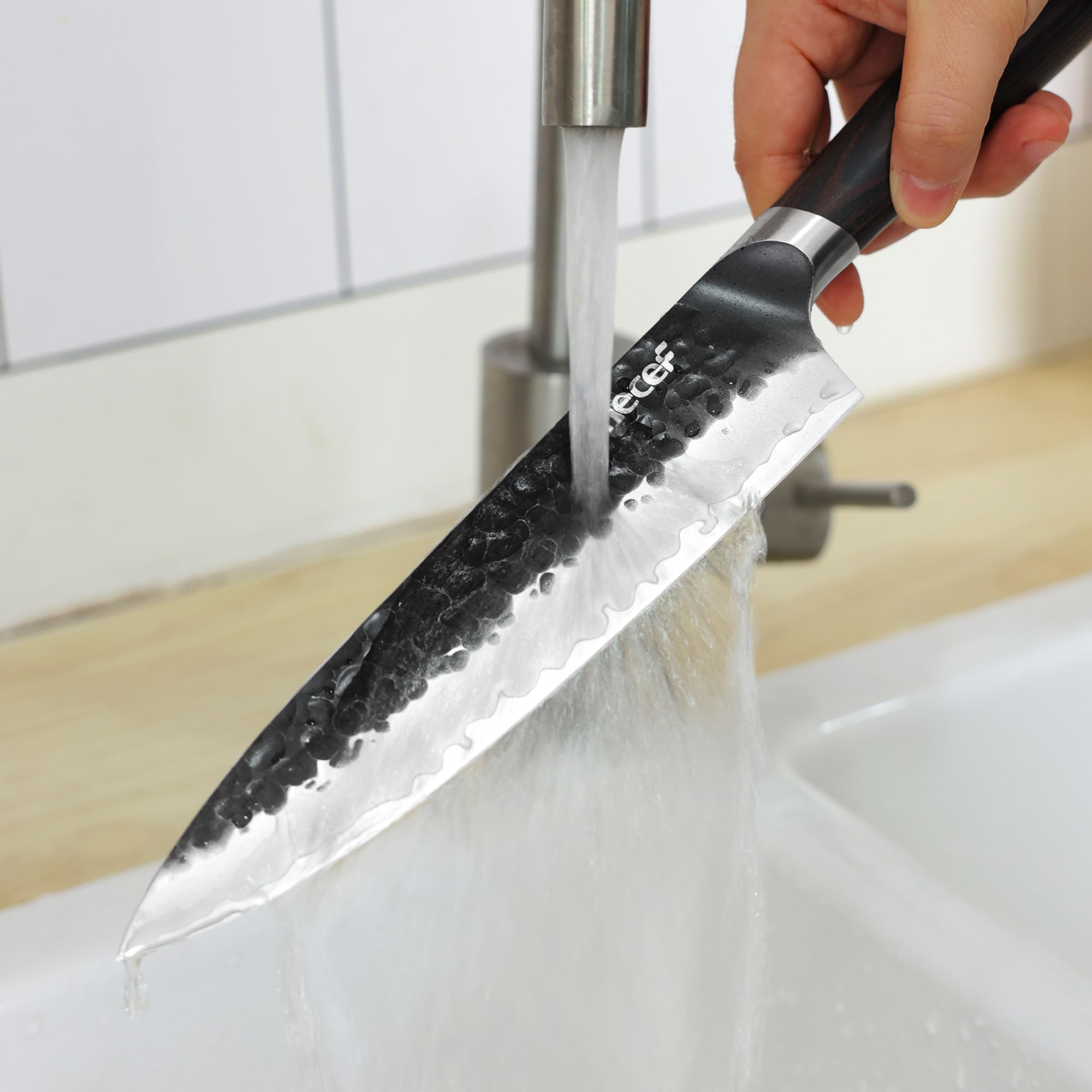 hecef set coltelli da cucina giapponesi 2 pezzi, coltello da chef 20 cm e coltello multiuso 12,7 cm, lama a 3 strati ad alto contenuto di carbonio con manico ergonomico in Pakkawood