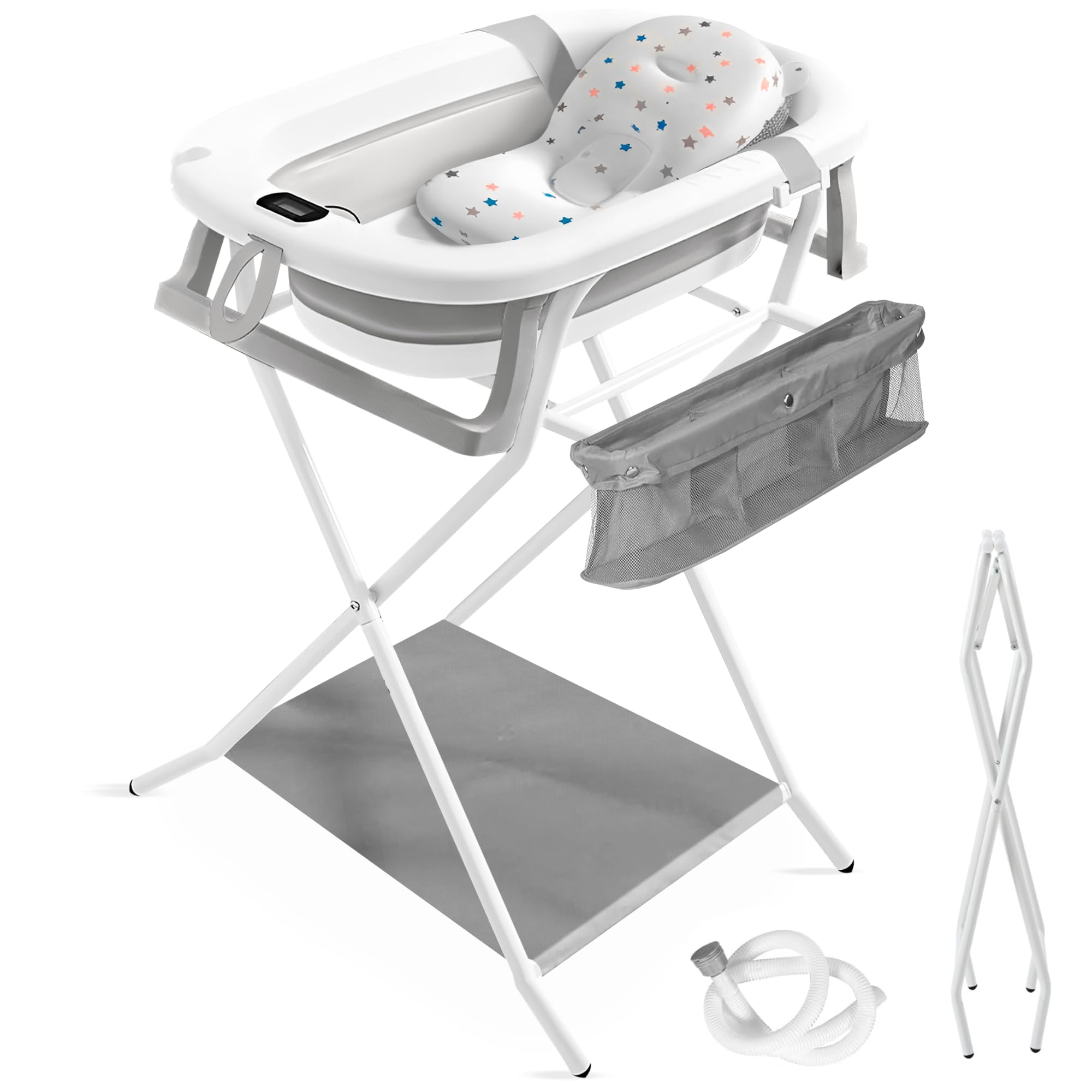 JUPPLIES Bañera Bebé Plegable con Cojín Ergonómico, Termómetro Digital y Patas Antideslizantes | Portátil, Compacta y Segura para Recién Nacido (Gris SIN estructura metálica) — view 8