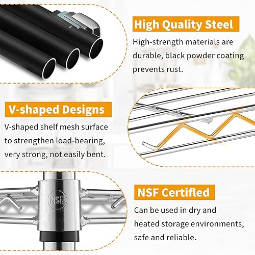 Miniatura 5 de Estantería de alambre ajustable de 3 niveles, estantes de metal con patas niveladoras, estante de almacenamiento para armario, cocina, baño, estante