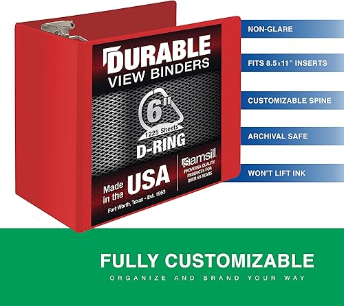 Vista 592 de Samsill Carpeta duradera de 1.5 pulgadas, fabricada en los Estados Unidos, carpeta de anillos en D, carpeta transparente personalizable, surtido
