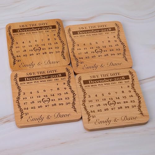 Miniatura 6 de Posavasos personalizados de madera de haya para bebidas. Regalos de boda personalizados para despedida de soltera, juego de 16 posavasos