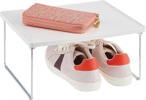 Miniatura 8 de mDesign Organizador de almacenamiento apilable de metal para estantes dentro del armario en el dormitorio, baño, pasillo o entrada, soporte