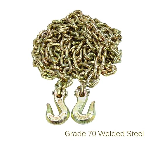 Miniatura 2 de 2 cadenas de carpeta de grado 70 resistentes de 38 pulgadas y 20 pies, cadena de remolque de amarre chapada en zinc amarillo, con ganchos de