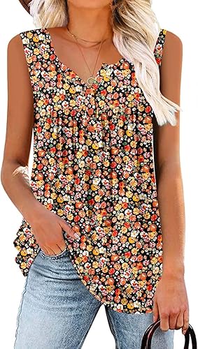 ROSELINLIN Camisetas sin mangas para mujer y camisetas florales de verano de manga corta