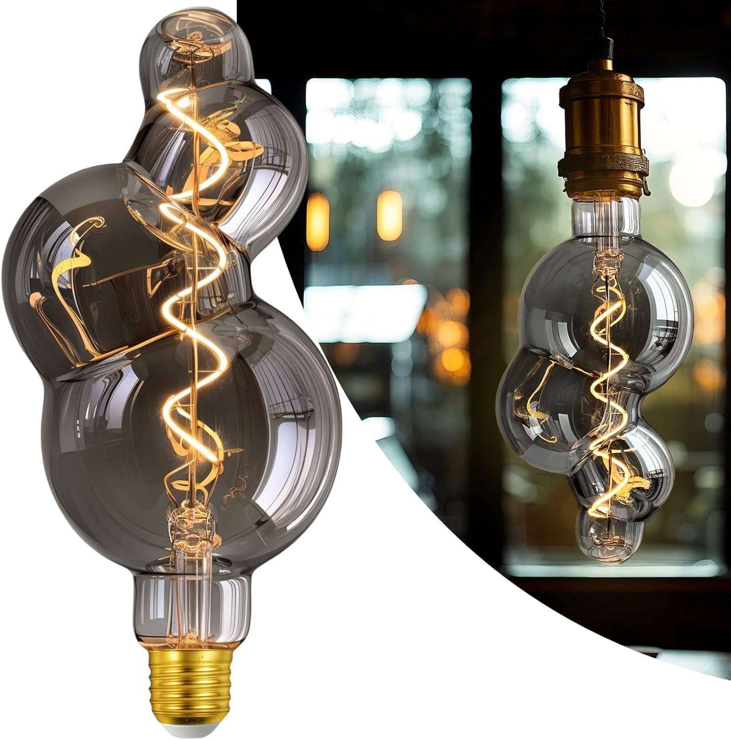 40 Watt Decorative Vintage LED Light Bulbs, Special Electroplated Bubble 4W LED Filament Edison Bulb,2700K Oversized Warm Lights,Dimmable E26 Lamp Base,1-Pack