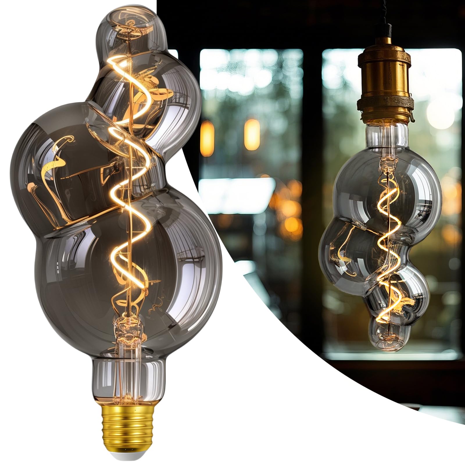 MYEARAYS 40 Watt Decorative Vintage LED Light Bulbs, Special Electroplated Bubble 4W LED Filament Edison Bulb,2700K Oversized Warm Lights,Dimmable E26