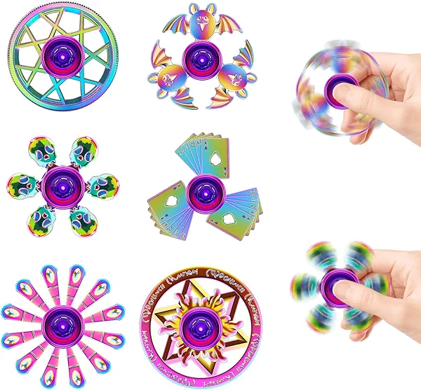 6-Pack Metal Fidget Spinner Toys for Kids and Adults – Durable Rainbow Finger Toys for Focus, Stress Relief, ADHD & Anxiety – Premium Hand Spinners with Unique Designs – Great Party Favors & Gifts