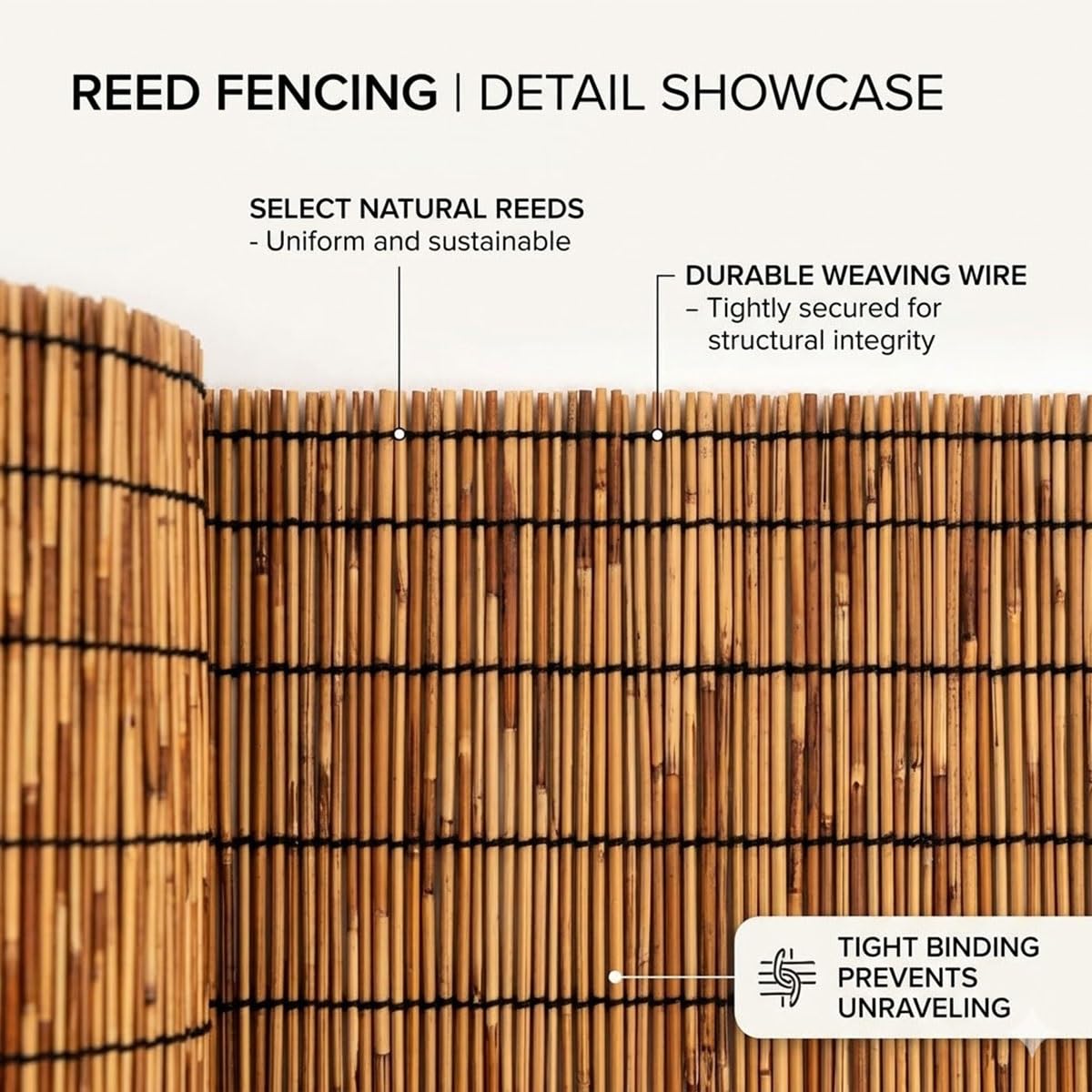 Canisse en Roseau Naturel Protection Contre Regards Rouleau de Clôture en Roseau pour Jardin Extérieur 1.2x5m Brise-Vue pour Balcon et Terrasse(Brun,1.8mx5.0m)