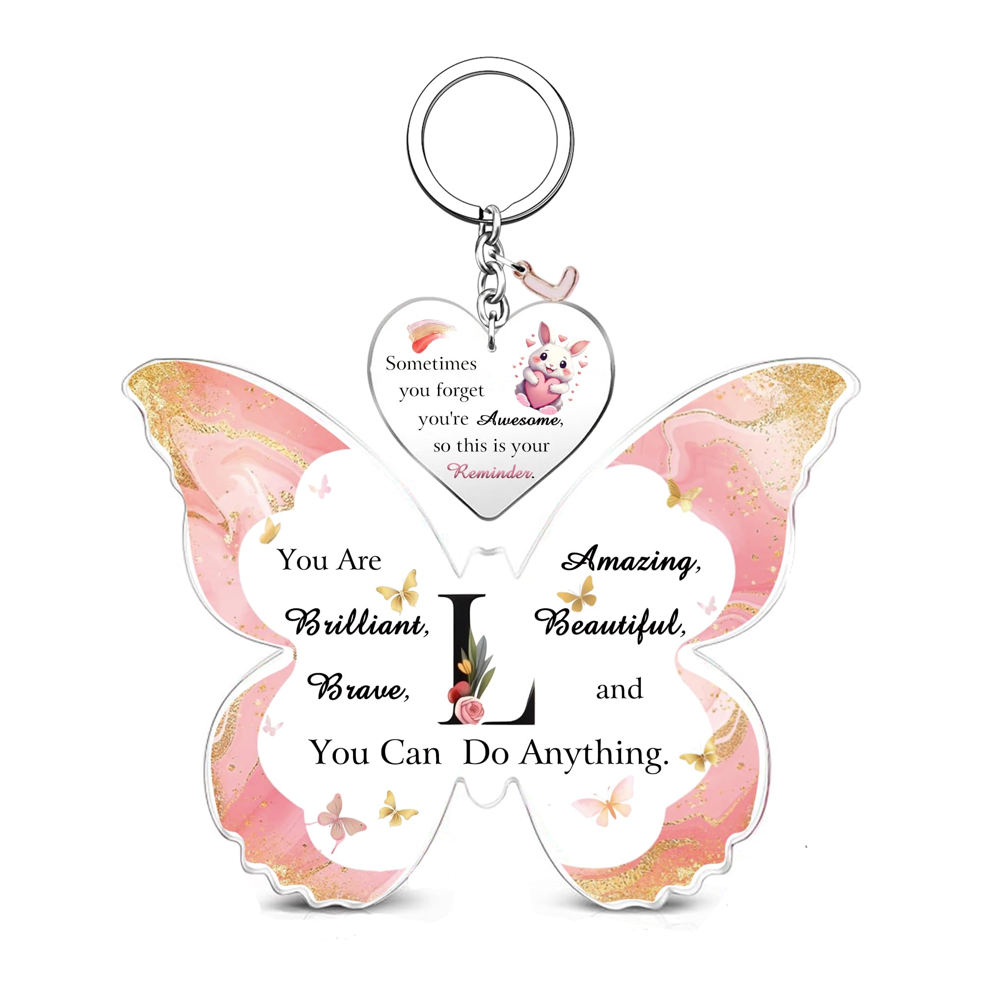 Acrylic Plaque Keychain Set A to Z Initial Letter Inspirational 26 Alphabets Birthday Christmas Gifts Bestie Friend Daughter Keepsake Graduation Keyring Personalised Women Girls Valentine's Sign (L)