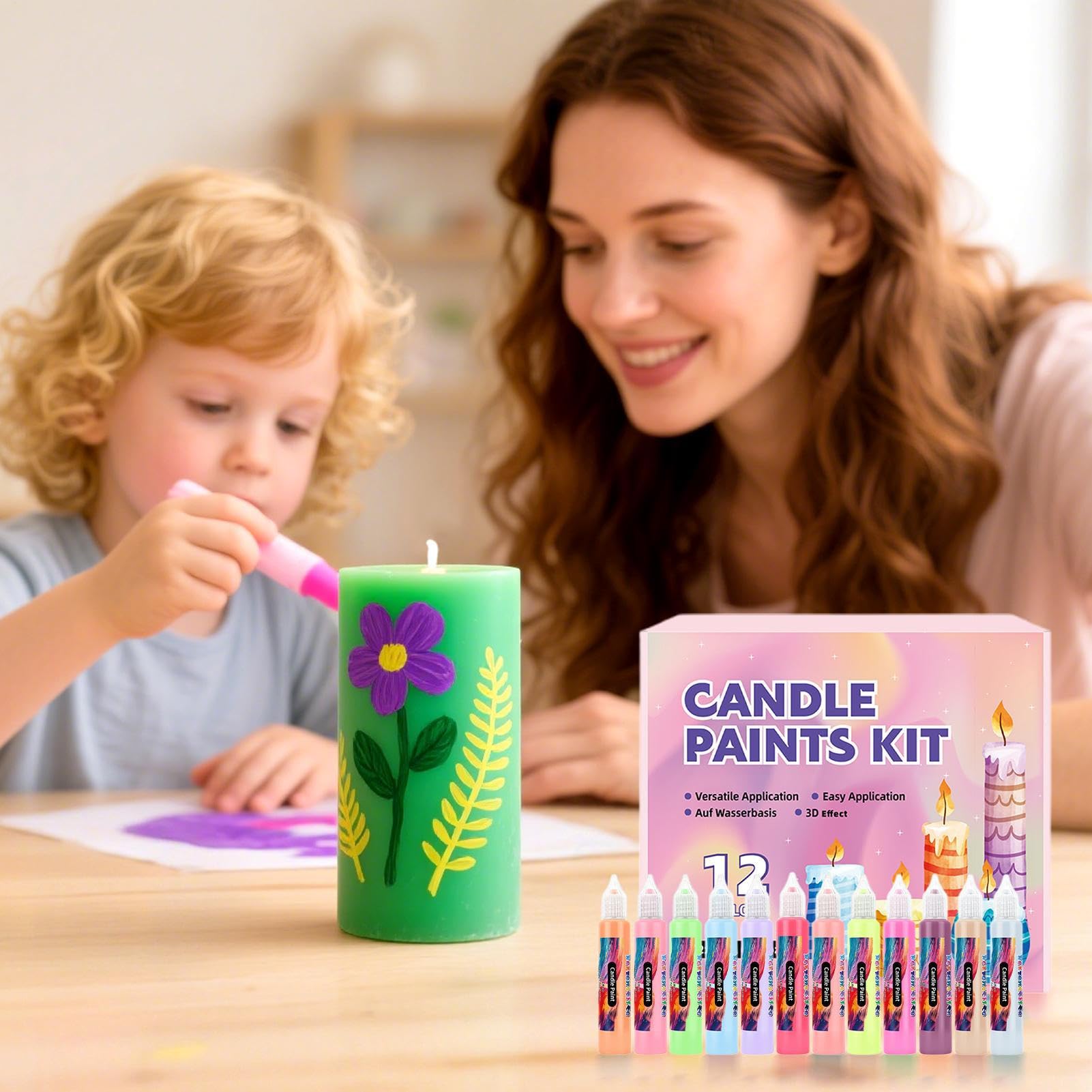 Paint Marker Canvas, 12 Vibrant Colors Candle Wax Pen Set, Writing Drawing