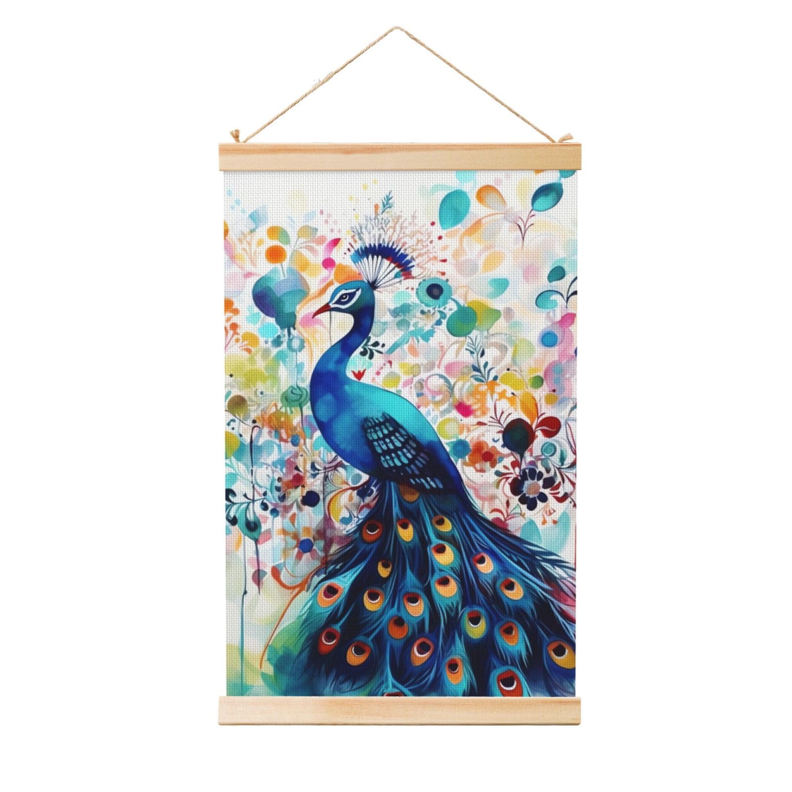 Color Peacock Posters Wooden Shaft Hanging Poster Canvas Prints Scroll Wall Art Painting Vintage Wall Banner Modern Artwork Decor for Home Decor Ready to Hang 20"x30"