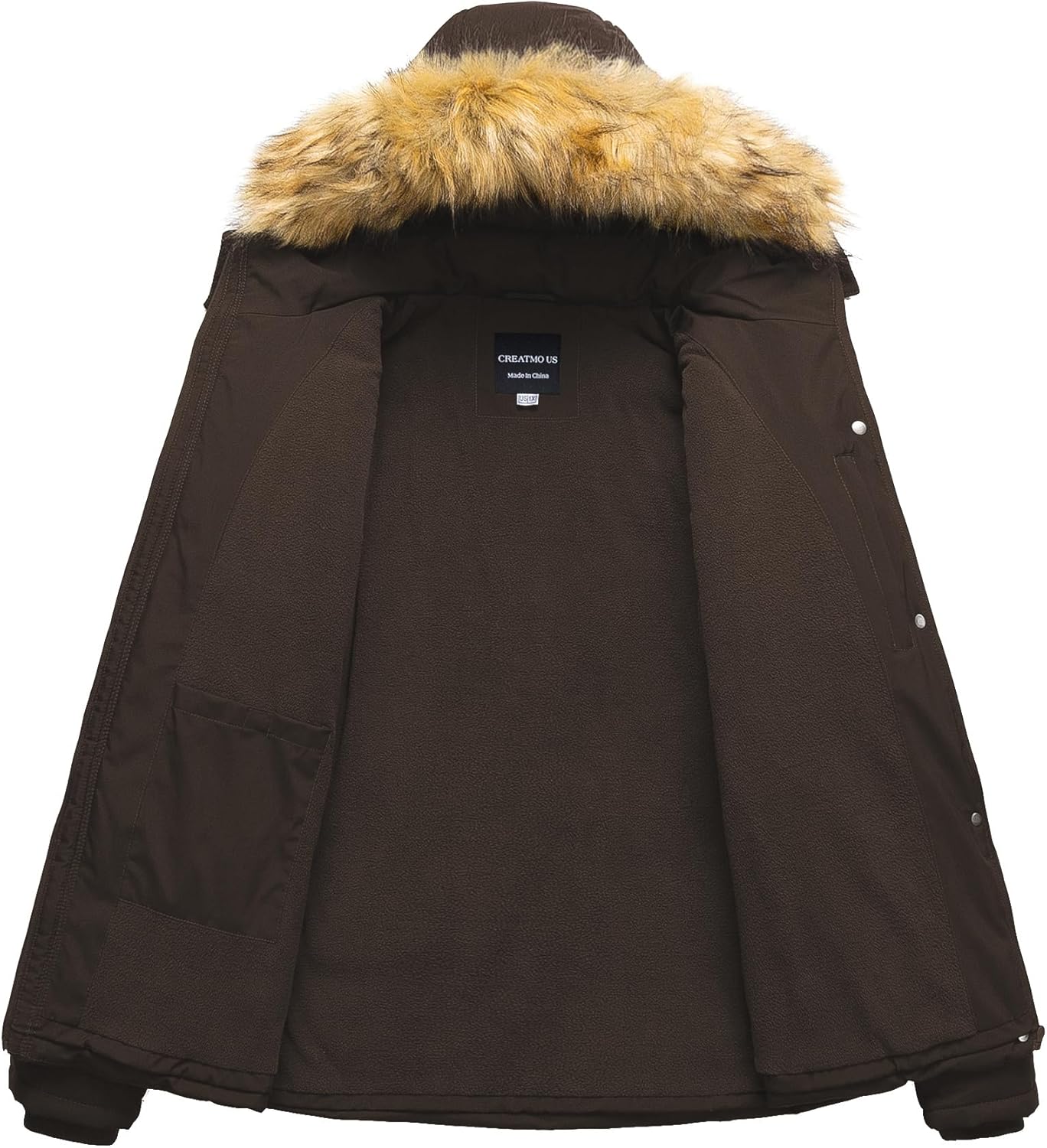 CREATMO US Women's Plus Size Puffer Jacket Waterproof Winter Coats Fleece Lined Detachable Fur Hood Available in 1X To 5X
