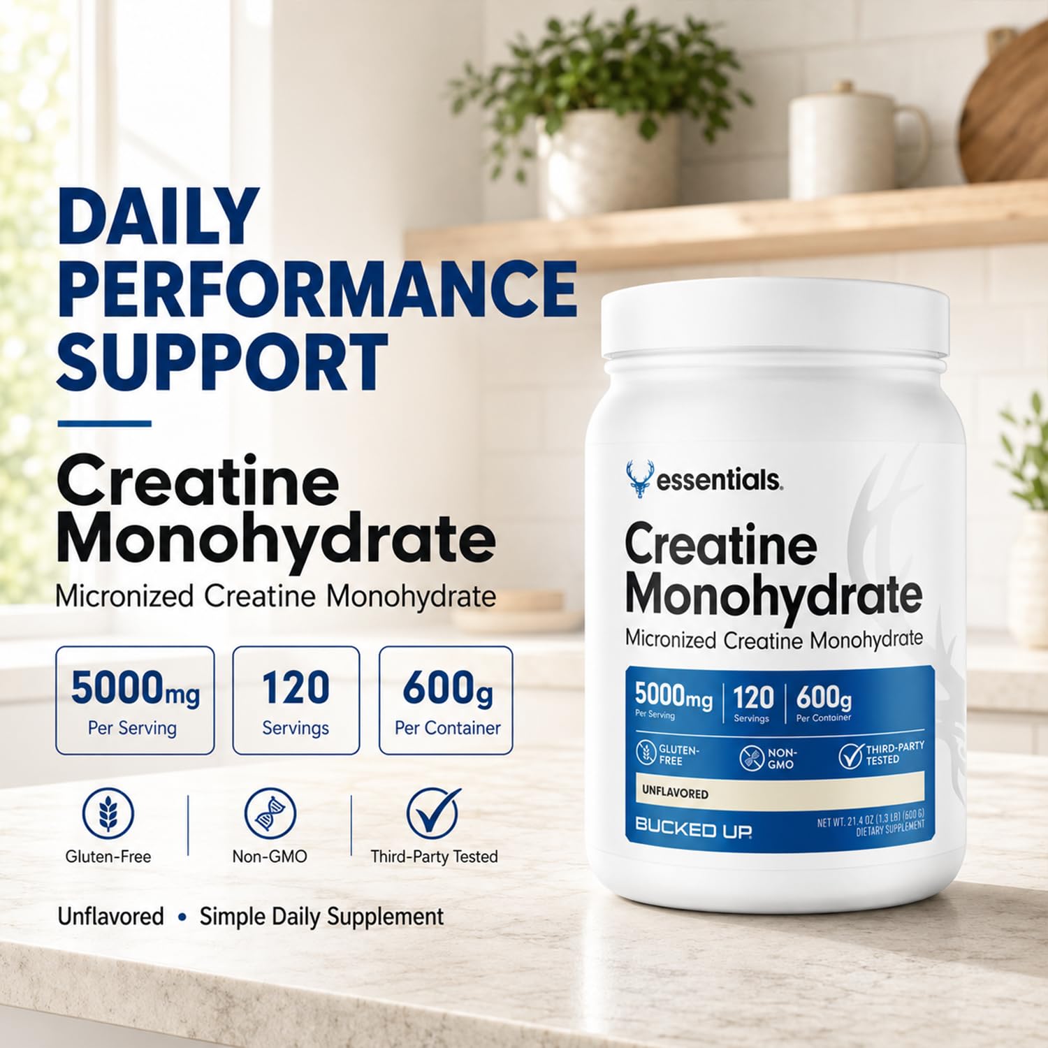 Bucked Up Pure Micronized Creatine Monohydrate for Women and Men - Easy to Mix and Unflavored - 5G Per Serving - 120 Servings - 600 Grams Per Container — Amazon image 5