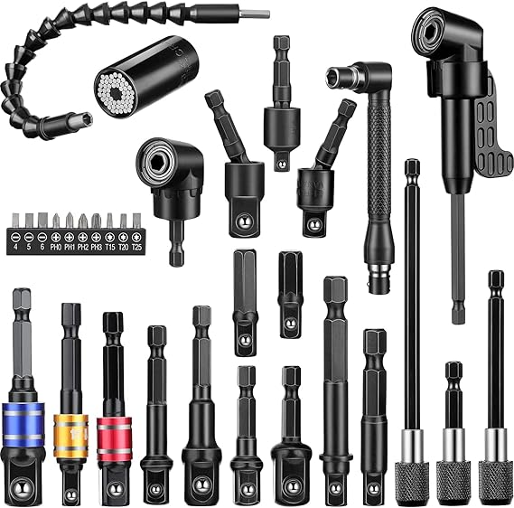 32 Pieces Flexible Drill Bit Extension Set Including 105° Right Angle