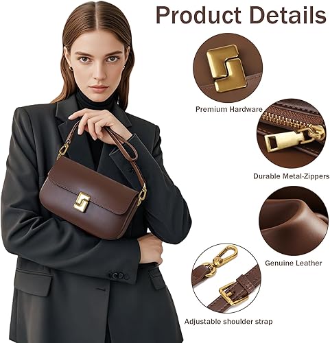Miniatura 3 de Bolso cruzado pequeño para mujer, mochila de cuero con correa de hombro extraíble y asa superior (café)