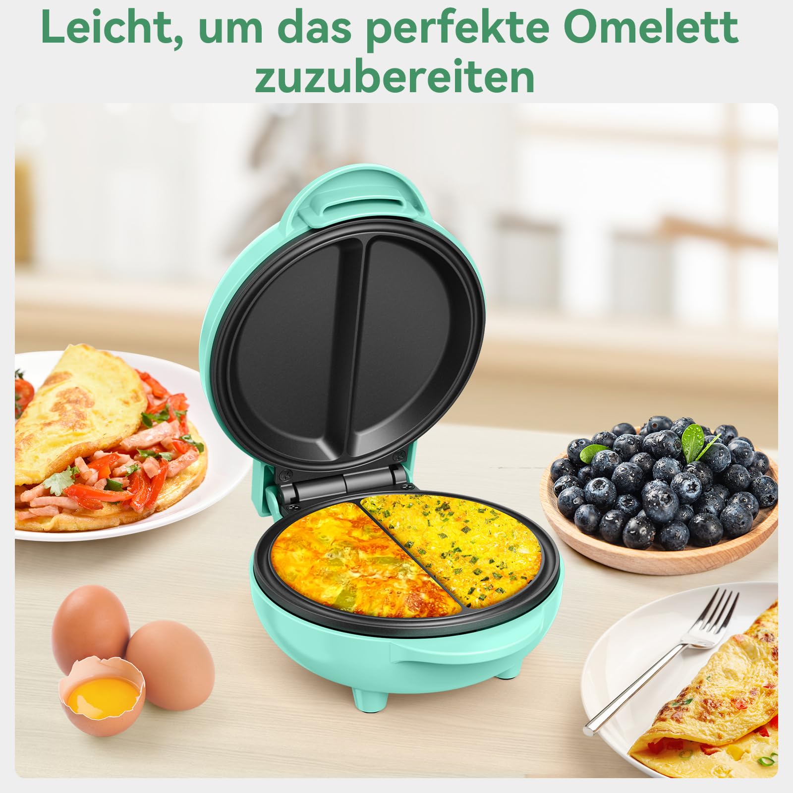 JK-109C, 550-W-Elektro-Multikocher, Mini-Omelettzubereiter, antihaftbeschichtet, leicht zu reinigen, kompaktes Design, Aluminium, 550 W, 200 Milliliter, GRÜN