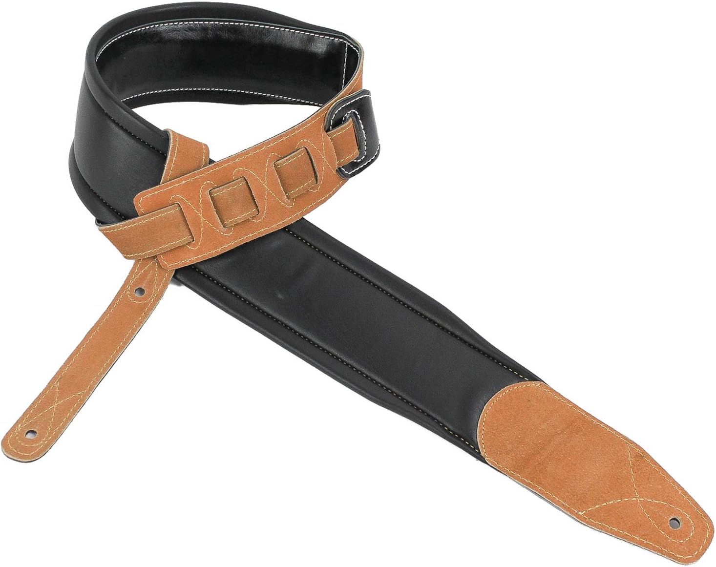 Walker & Williams C-22-XL Premium Black Grain Leather Guitar Strap Extra Long Double Padded up to 61" For Acoustic, Electric, And Bass Guitars