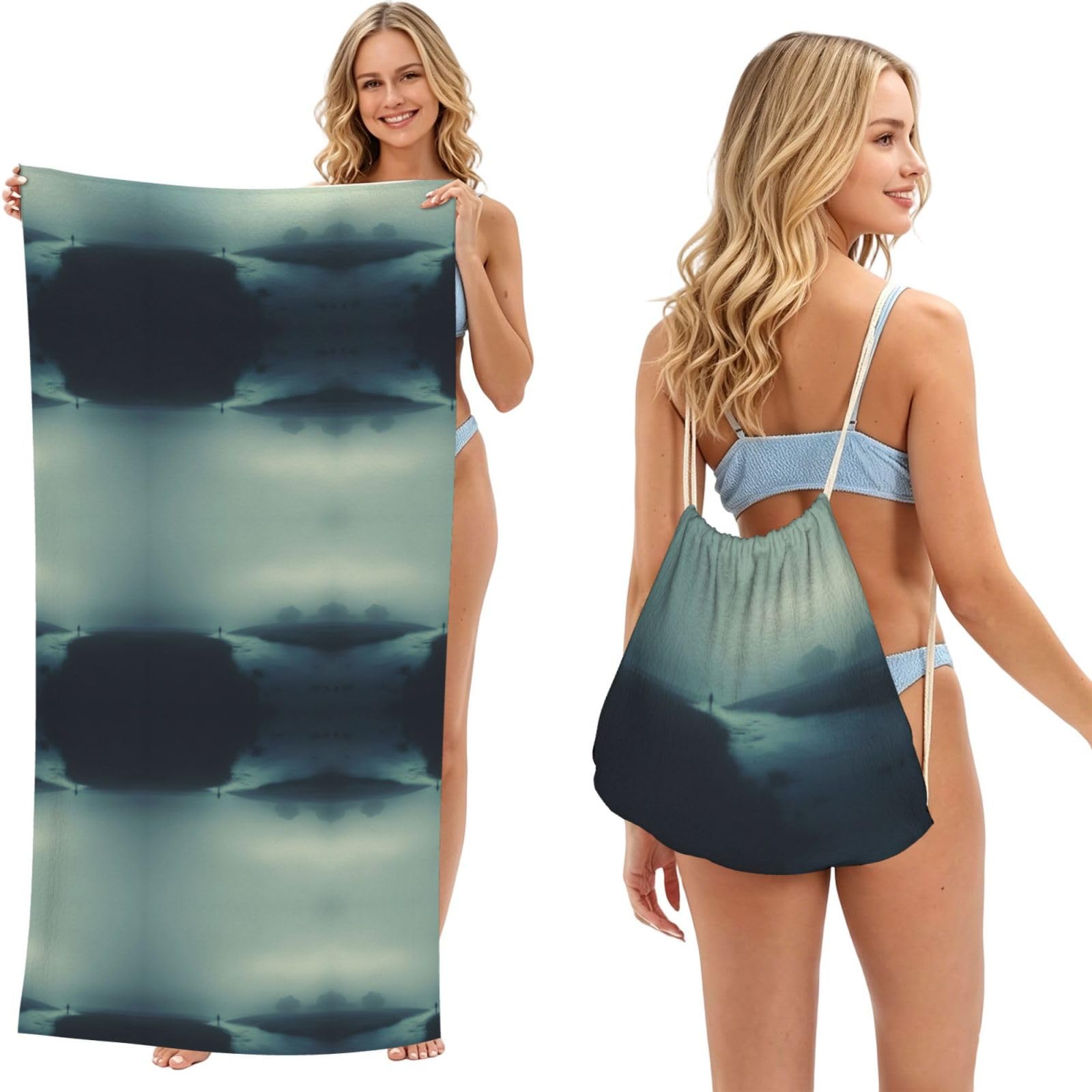 Serviette de plage imprimée motif bateau avec sac de rangement intégré d'été amovible