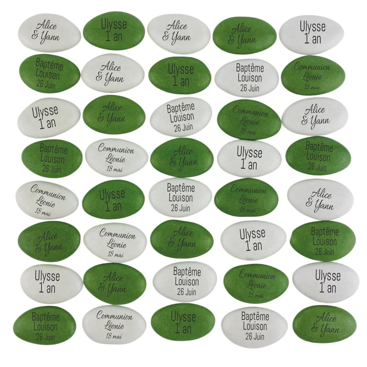 Dragées chocolat personnalisées avec votre texte 400g - Plus de 20 coloris au choix - pas cher - environ 150 dragées 71% de cacao - Fabrication artisanale en France (Variation vert) - 1