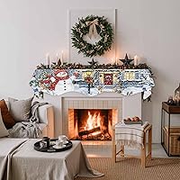 Vista 3 de Bufanda de chimenea de muñeco de nieve de Navidad, diseño de árboles de Navidad de invierno, copos de nieve, alce, chimenea, estante superior