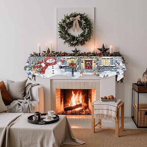 Miniatura 3 de Bufanda de chimenea de muñeco de nieve de Navidad, diseño de árboles de Navidad de invierno, copos de nieve, alce, chimenea, estante superior,