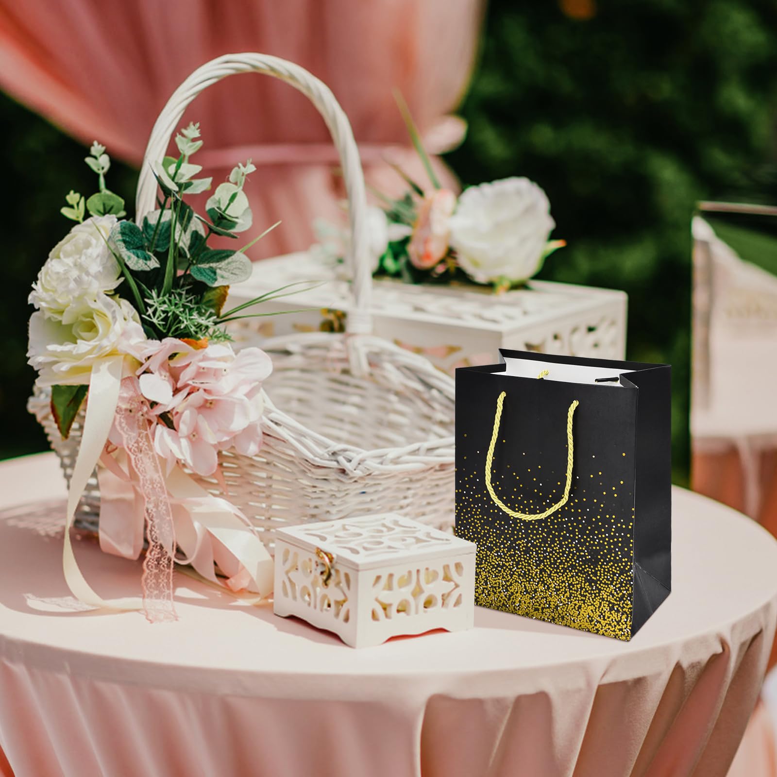 JJQHYC 18 Bolsas De Papel Pequeñas Con Asa, Bolsas De Regalo Para Navidad, Cumpleaños, Fiestas, Color Negro