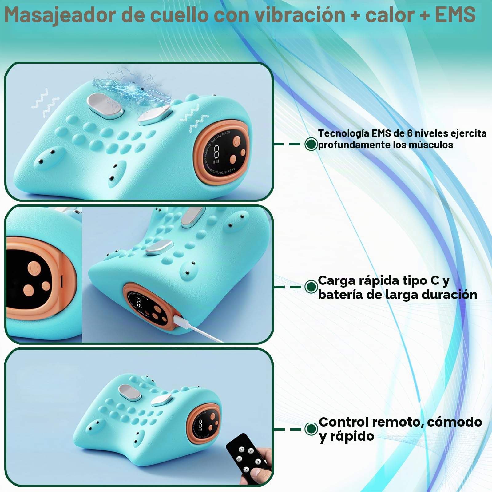 Masajeador de cuello y hombros inalámbrico, masajeador eléctrico de cuello con calor, masajeador de cuello mejorado 2026, USB 3 modos y 6 frecuencias