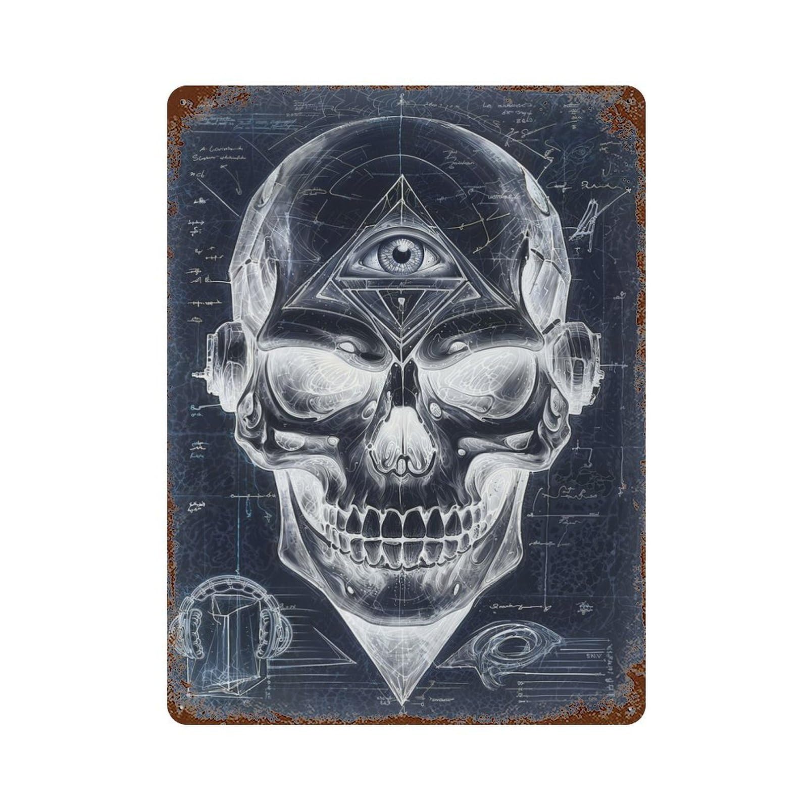 Rustic Tin Plaque Negative Minds Eye Skull 15.7"x11.8", Retro Wall Decor for Shed, Workshop And Garage Wall Decor