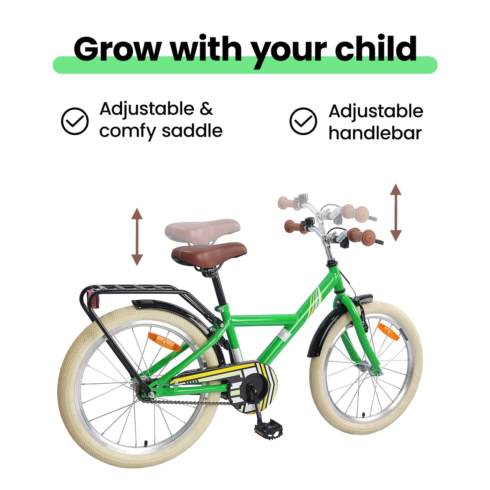 vidaXL Bicicletta per Bambini 24 Pollici per 8-12 anni Verde, Manubri regolabili, bici classica per ragazzi, telaio in acciaio, divertente e sicura per giovani ciclisti