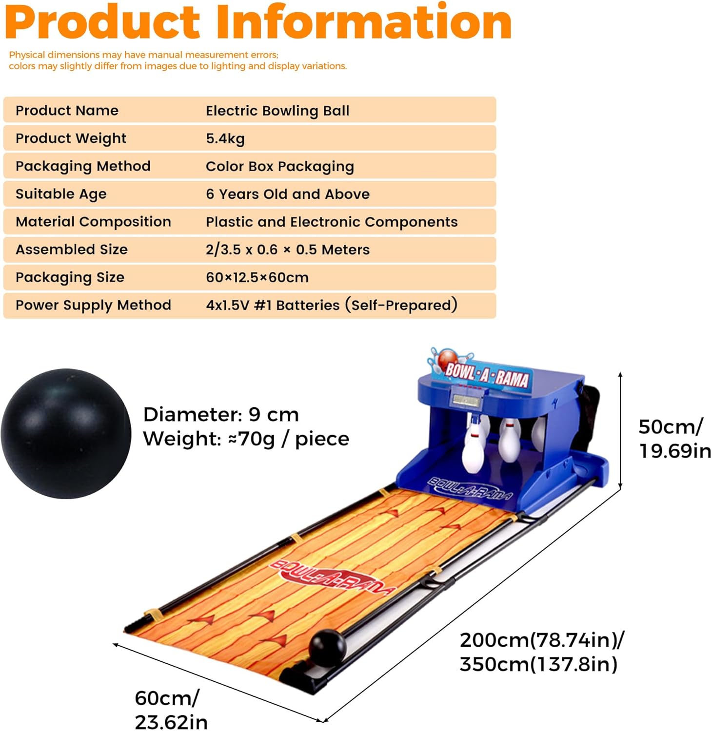 Electric Bowling Machine, Bowling Equipment, Foldable Bowling Set for Home, 6 Pins+2 Bowling Balls, with Automatic Reset, LED Scoreboard & Simulation Sound, Bowling Game 3.5M/11.48FT