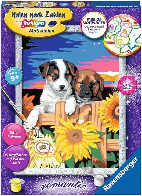 Ravensburger Malowanie według liczb 28765  szczeniaki w zachodzie słońca  dla dzieci od 9 lat