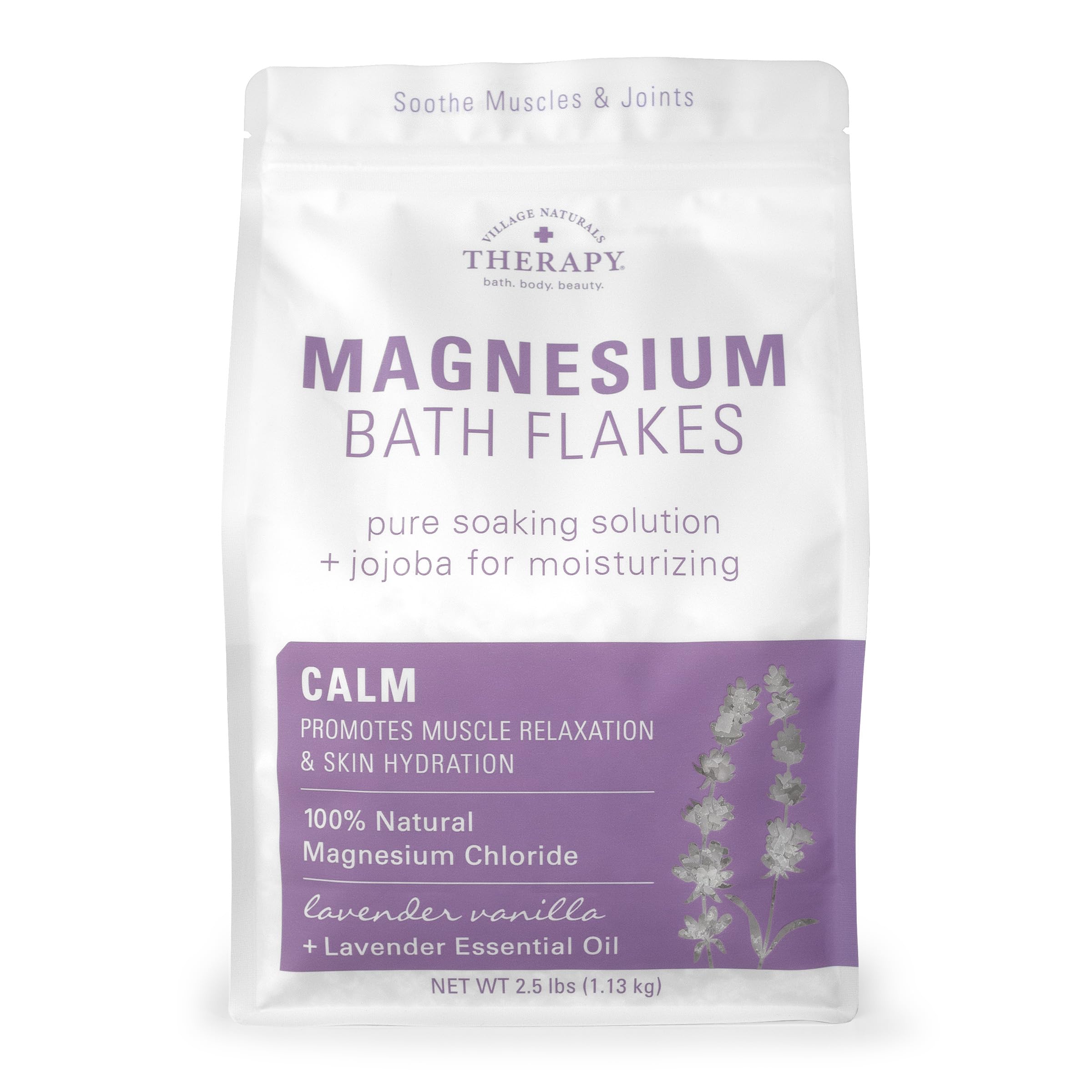 Village Naturals Therapy Calm Magnesium Bath Flakes, Lavender Vanilla Scent, 2.5 lbs