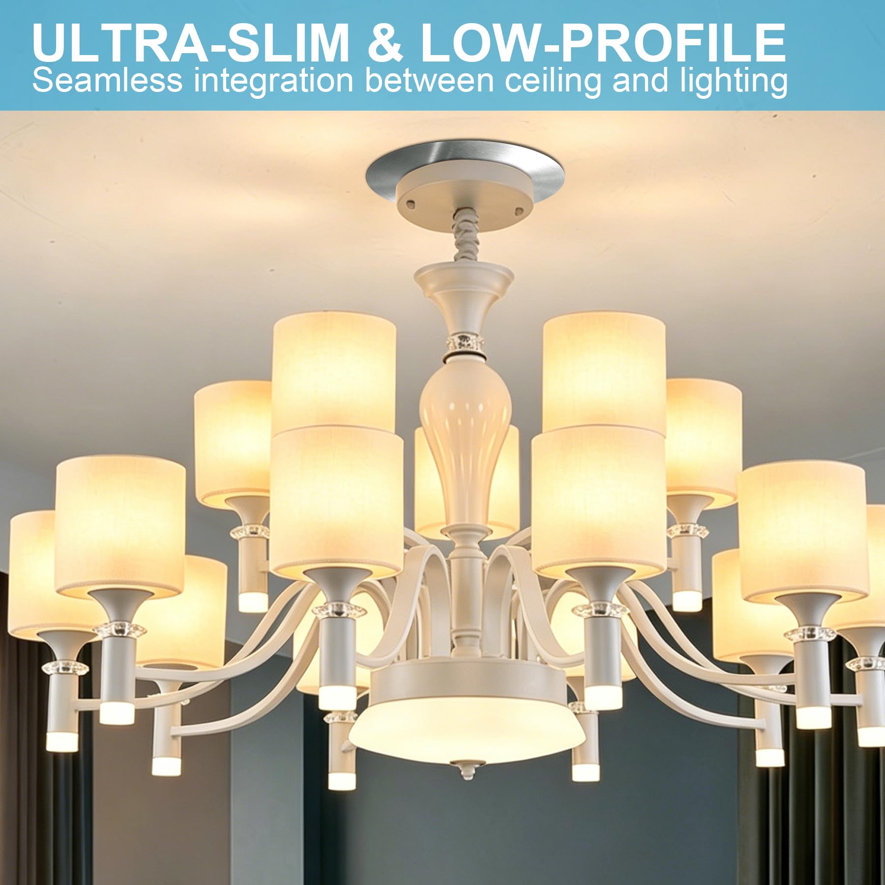 1-Pack Ceiling Medallion for 5" & 6" Recessed Can Lights – Stainless Steel Cover to Hide Oversized Holes, Works with Chandeliers & Flush Mounts, Brushed Nickel — Amazon image 6