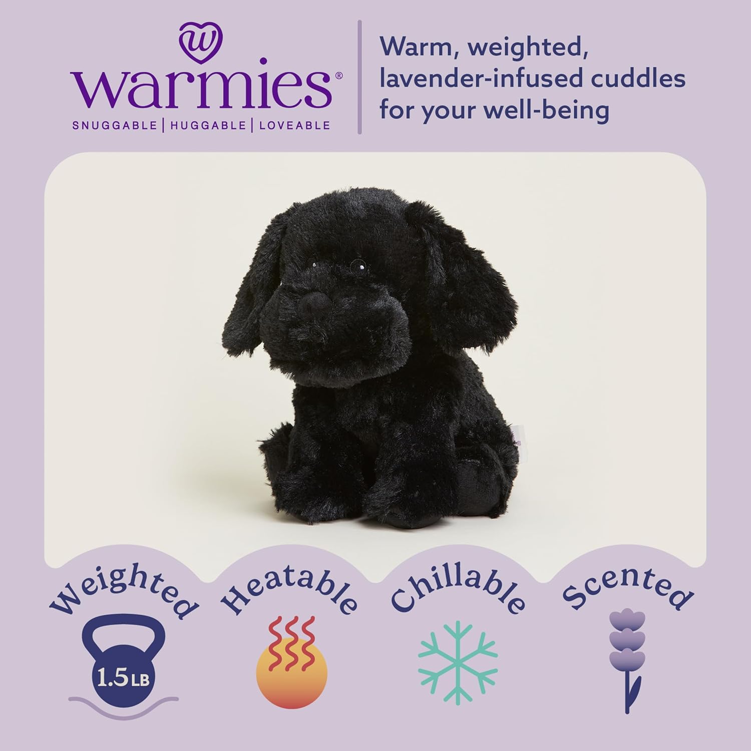 Warmies Black Labrador Microwavable, Hot or Cold for Cool Relaxation and Warm Relief, Lavender Scented Cozy Plush Animal - Image 2